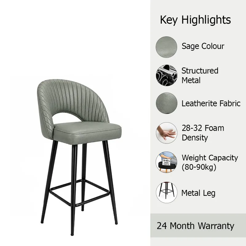 Light grey ribbed bar chair with black metal legs on a plain background