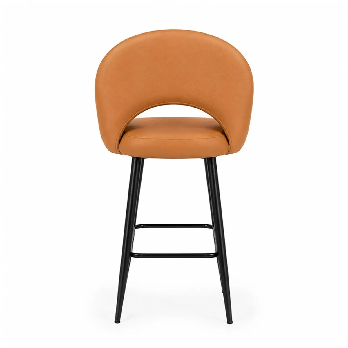 Back view of orange bar chair with curved backrest