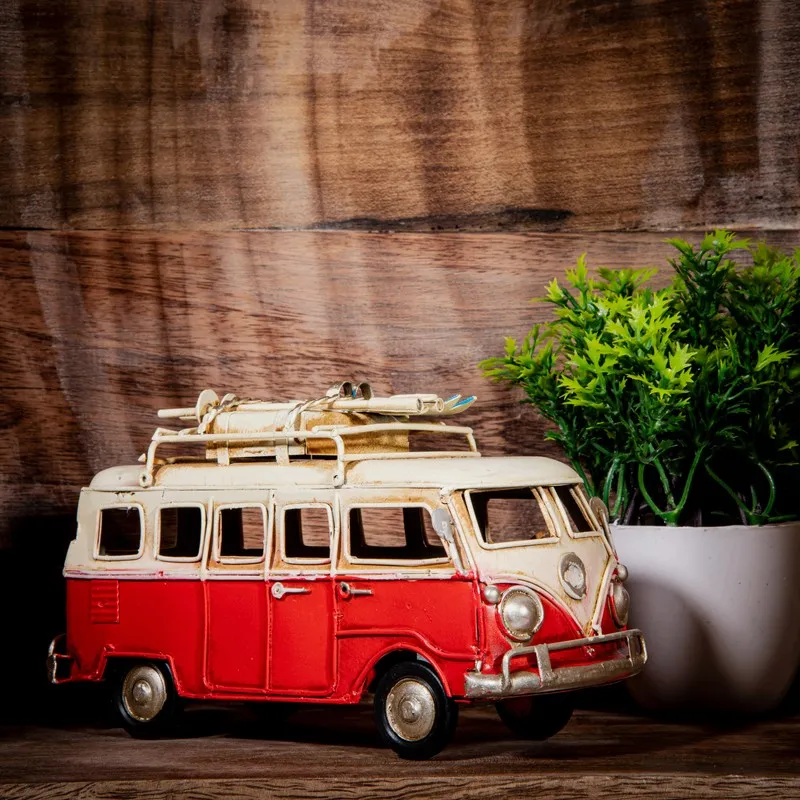 Vintage-style red and ivory caravan showpiece with roof details