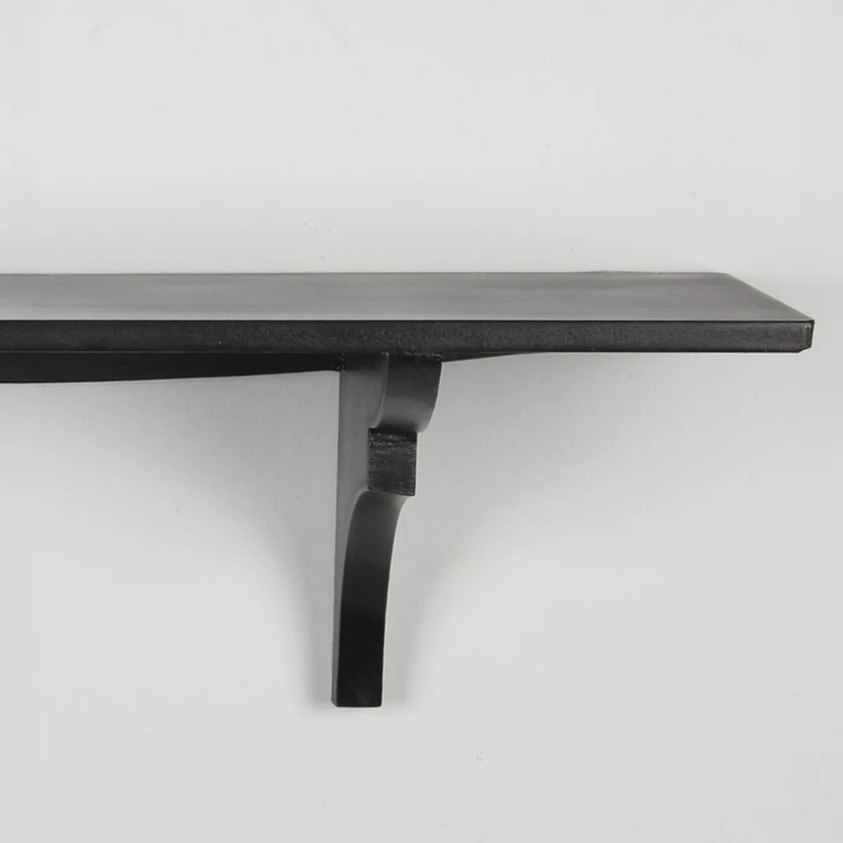 Close-up of the black shelf edge and one support bracket