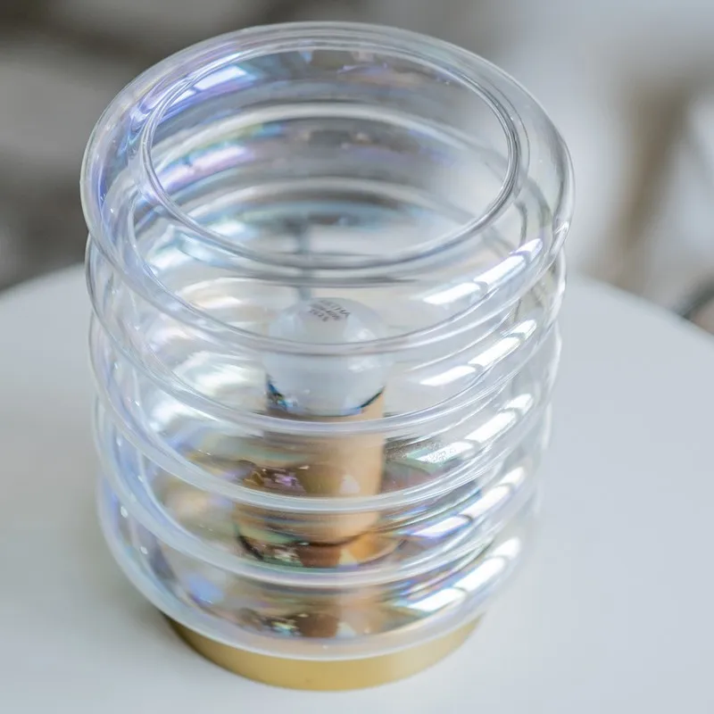 Top angled view of the clear bubble glass table lamp