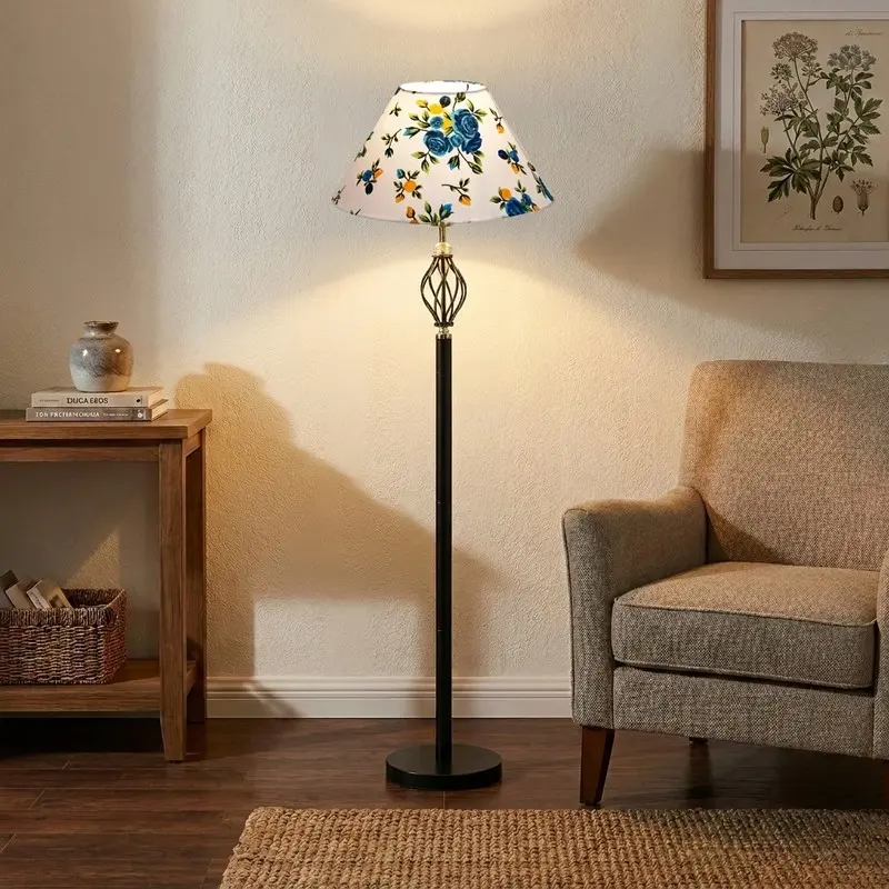 Blue Garden Floral Cotton Floor Lamp