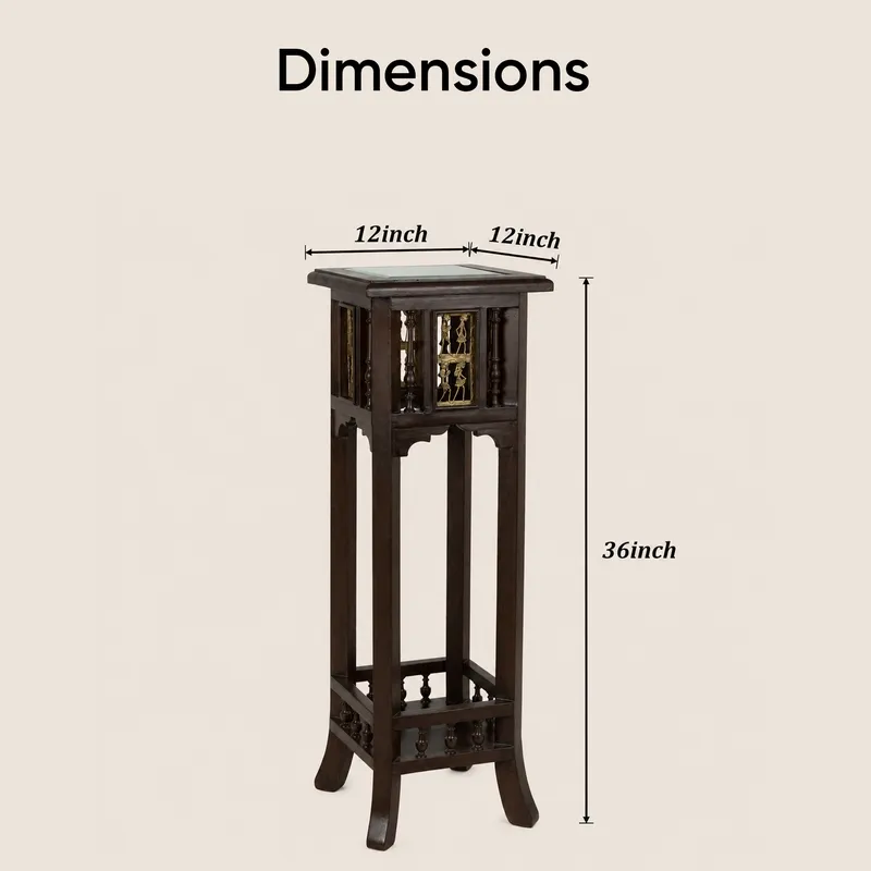 Tall square side table shown with dimension-style presentation on a plain background.