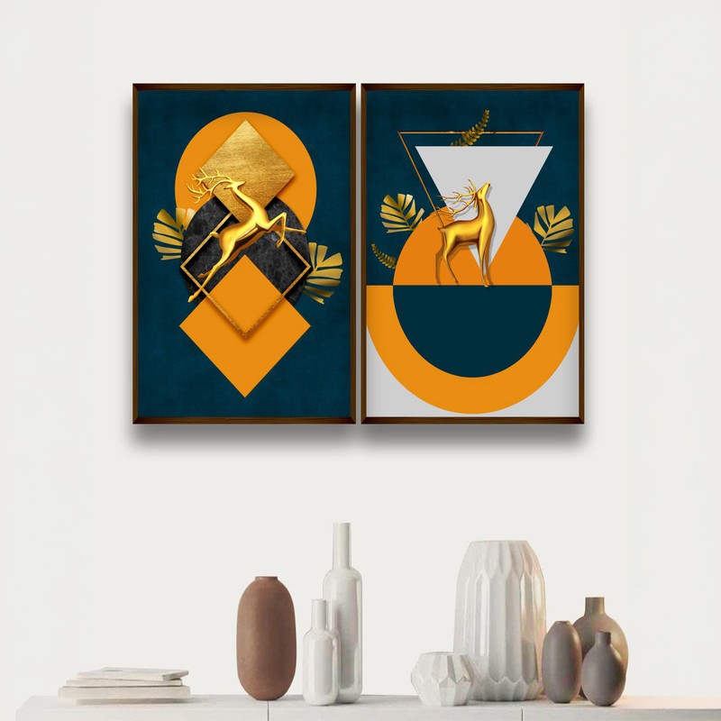Ceryneia Canvas Wall Painting - Set of Two