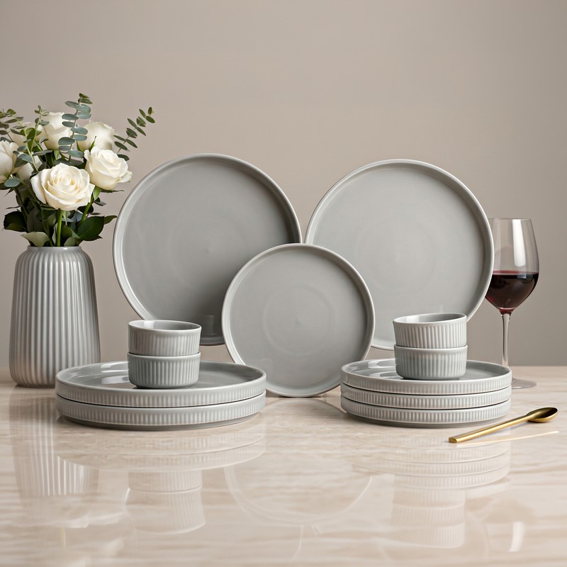 Chiswick Porcelain Dinner Set (Grey) - 12 Piece Set