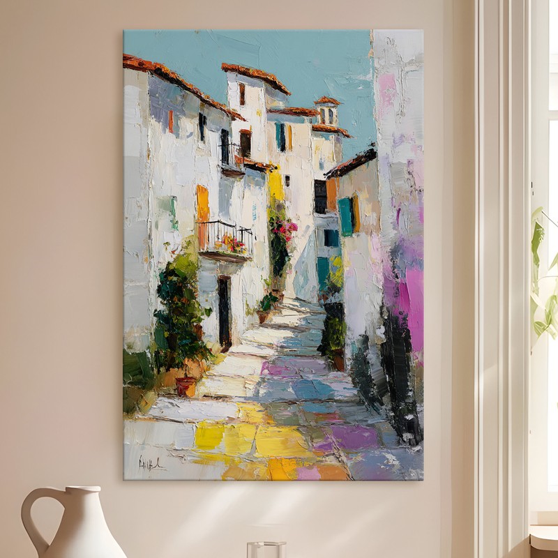 Mediterranean Alley Gallery Wrapped Canvas Wall Painting