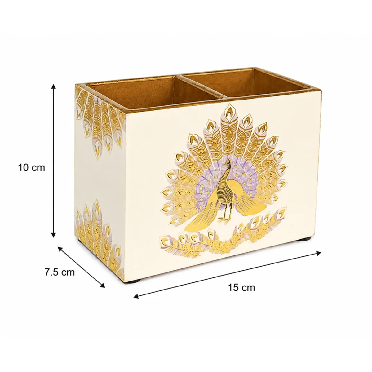 Peacock cutlery stand shown with visible height, width and depth arrows