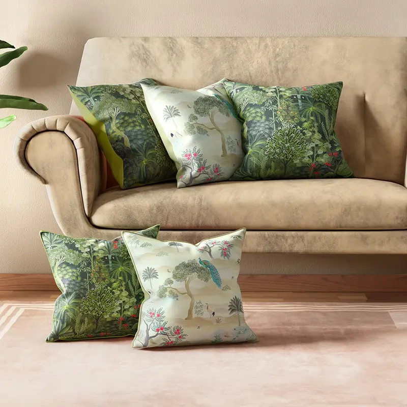 India Circus Meadow Mirage Printed Cushion Covers - Set of Five
