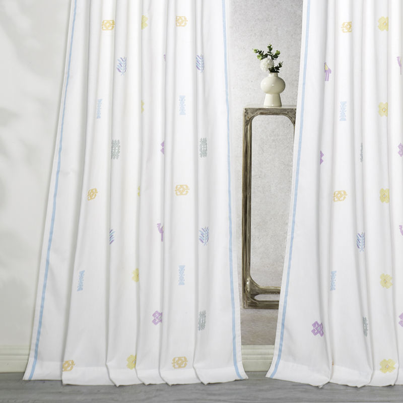 Tranquebar Home Kora Cotton Curtains (White)- Set Of Two - Door - 7 Feet