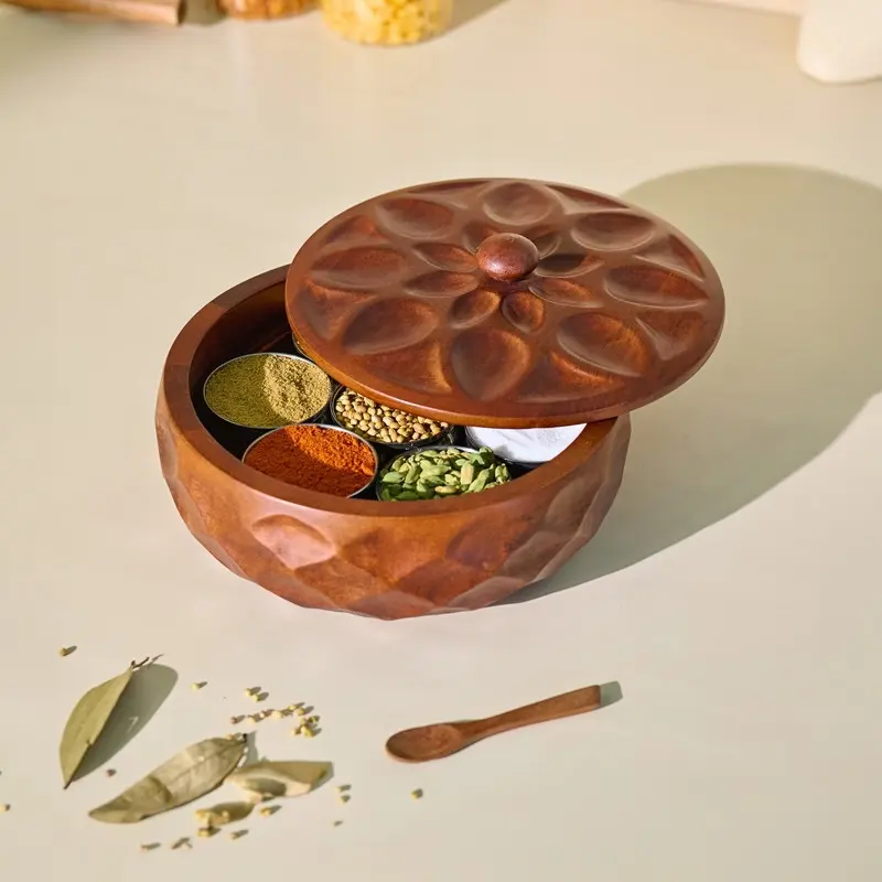 Spice Craft Wood Round Masala Box
