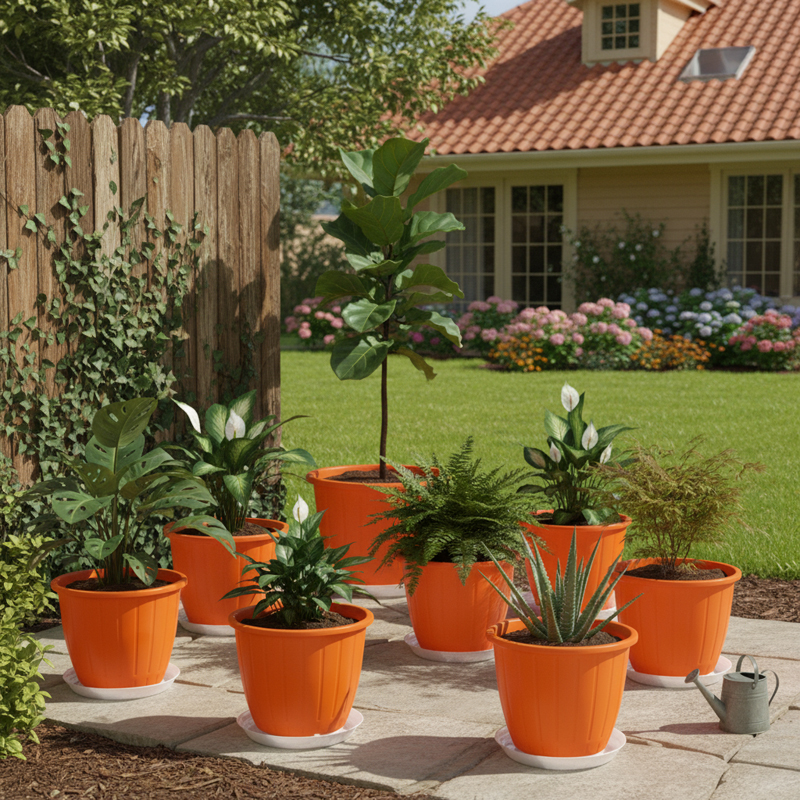 Bloom Sphere Orange Planter - Sixteen Piece Set