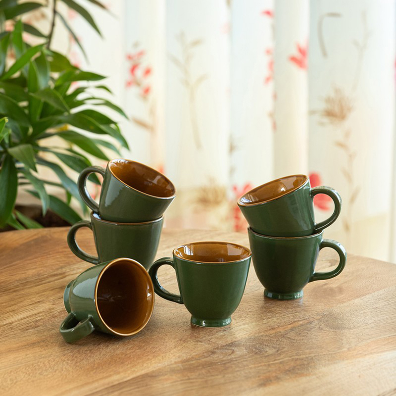 Forest Canopy Ceramic Tea Cups (150 mL Each) - Set of Six