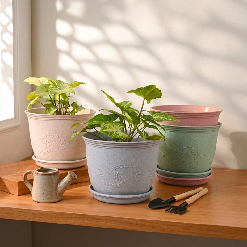 Harmony Rib Rice Husk Planter - Set of Four