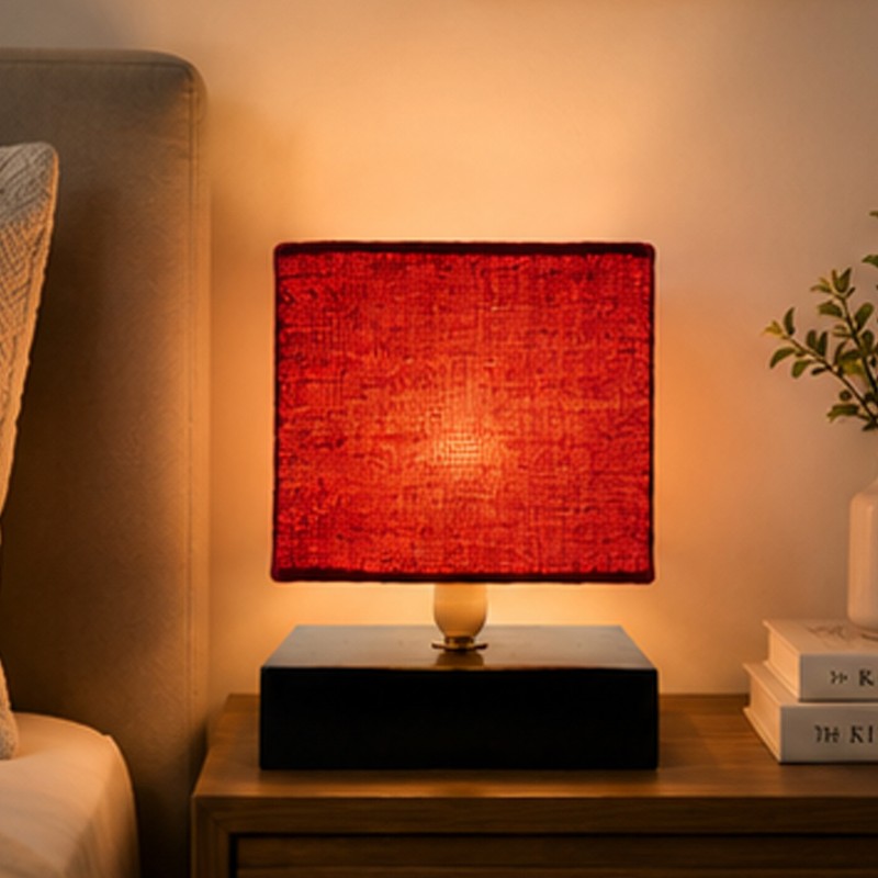 Buckram Wooden Table Lamp - Red