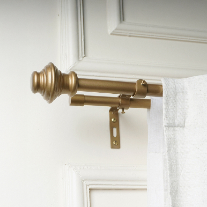 Grecian Duo Extendable 1" Double Curtain Rods With Urn Finial & Brackets (Gold)