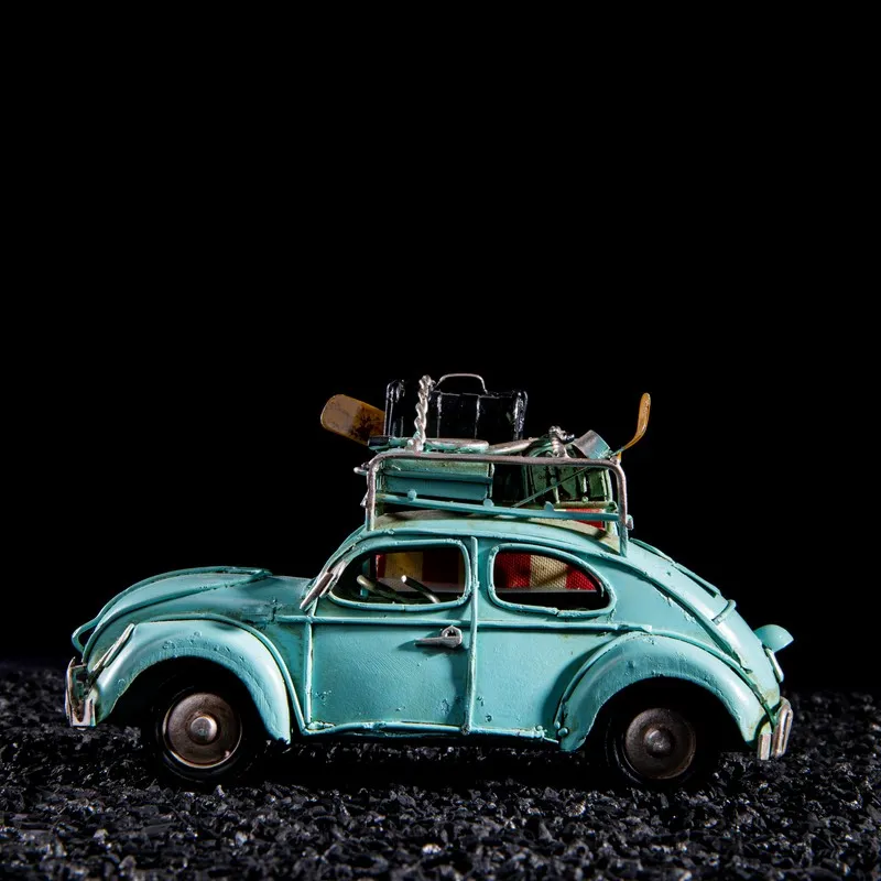 Side view of the blue retro beach car decorative showpiece