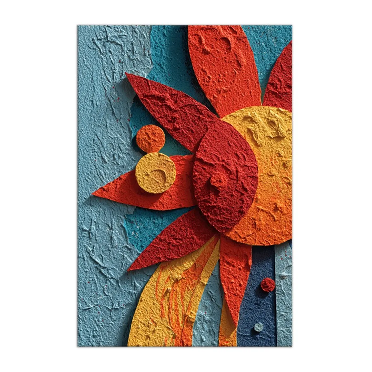 Rectangular multicolour canvas wall painting with a bold sun motif