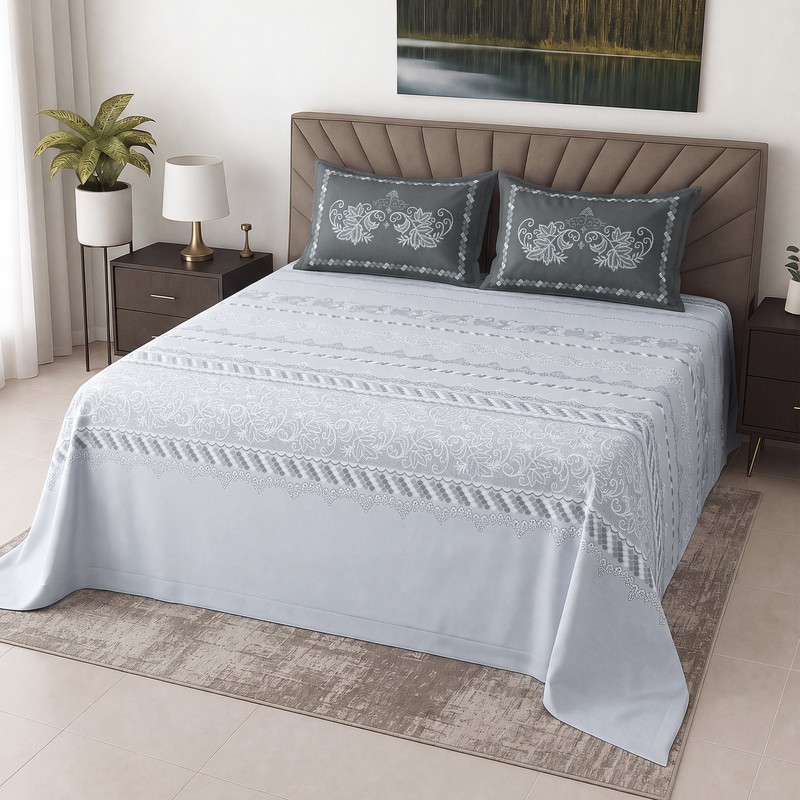 Rovella Cotton Bedsheet - Blue,Grey - King