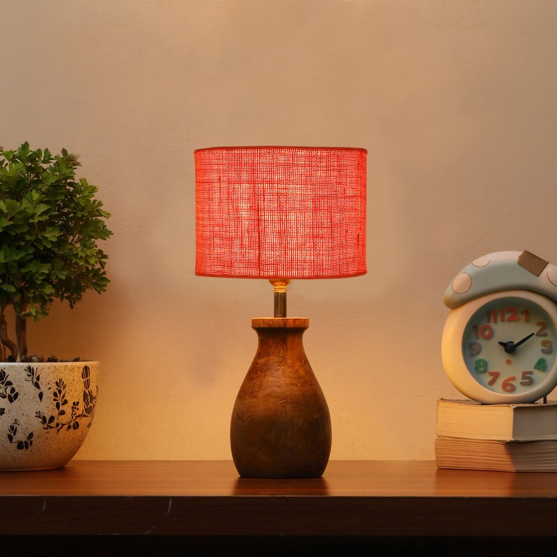 Xylia Wooden Table Lamp - Orange