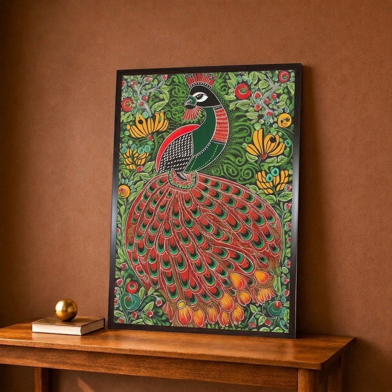 Folk Art Peacock Paradise Canvas Wall Painting