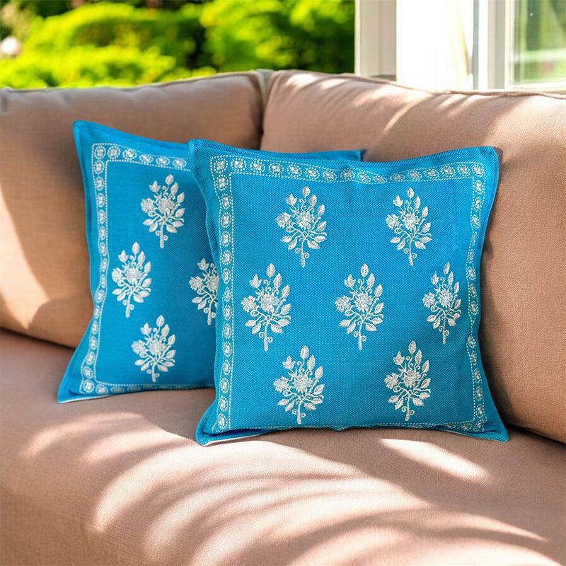 Stitch Lab Embroidered Cotton Cushion Cover - Set Of Two