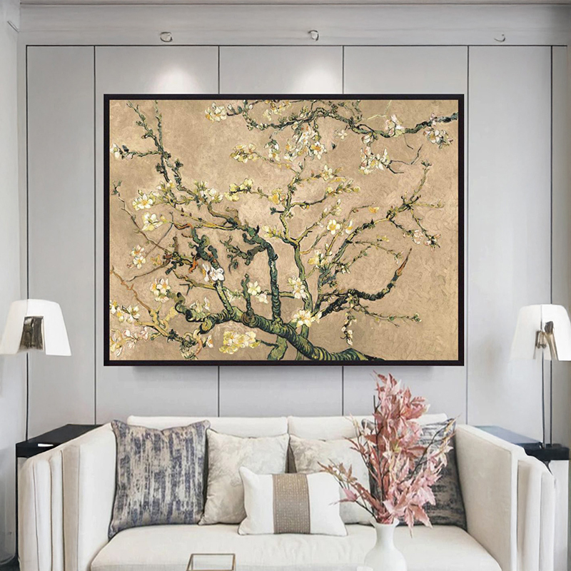 Almond Blossom Canvas Wall Painting With Frame (Beige) - Small