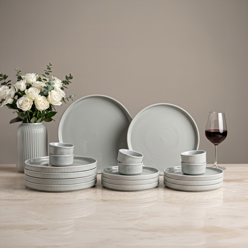 Ravenshire Porcelain Dinner Set (Grey) - 18 Piece Set