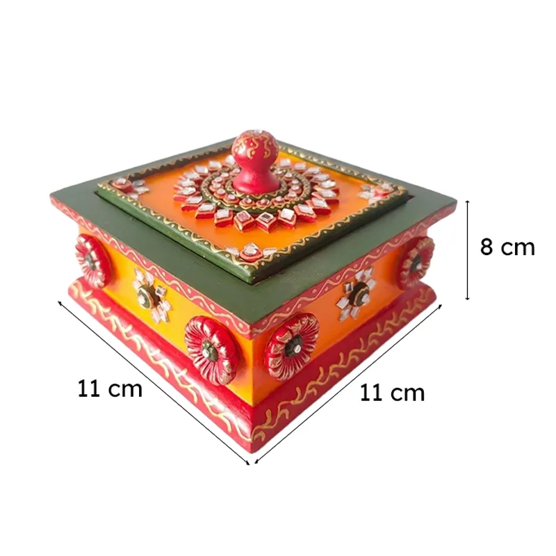 Decorative square storage box with visible dimensions marked in the image