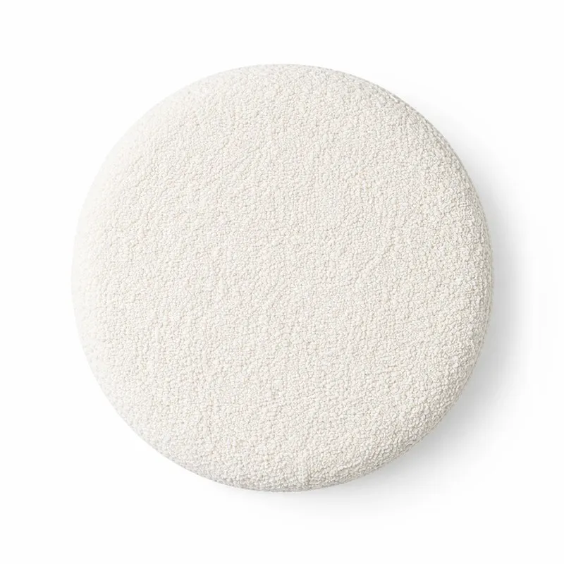 Top view of the off-white textured round ottoman