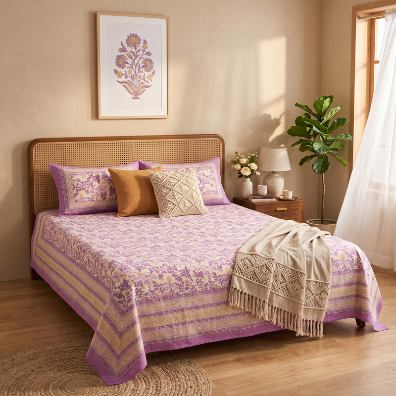 Meadow Vine Cotton Bedsheet - 186 TC - Queen/Double