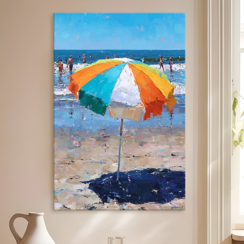 Striped Umbrella Gallery Wrapped Canvas Wall Painting