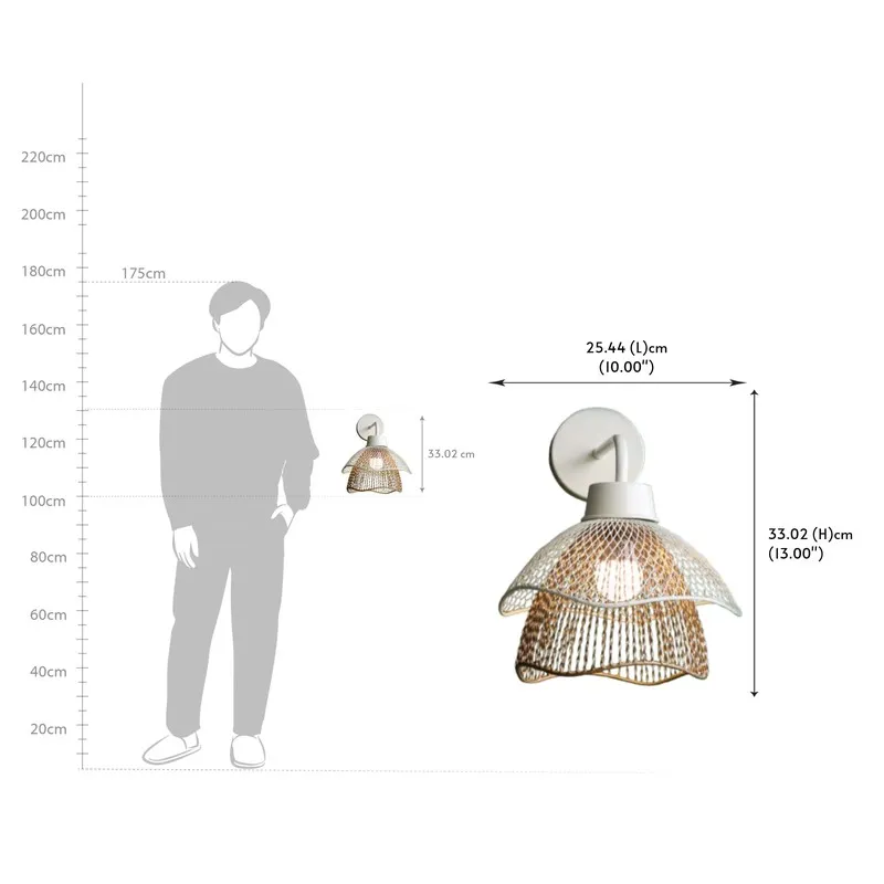 Dimension reference image of the wall lamp with height and width markers