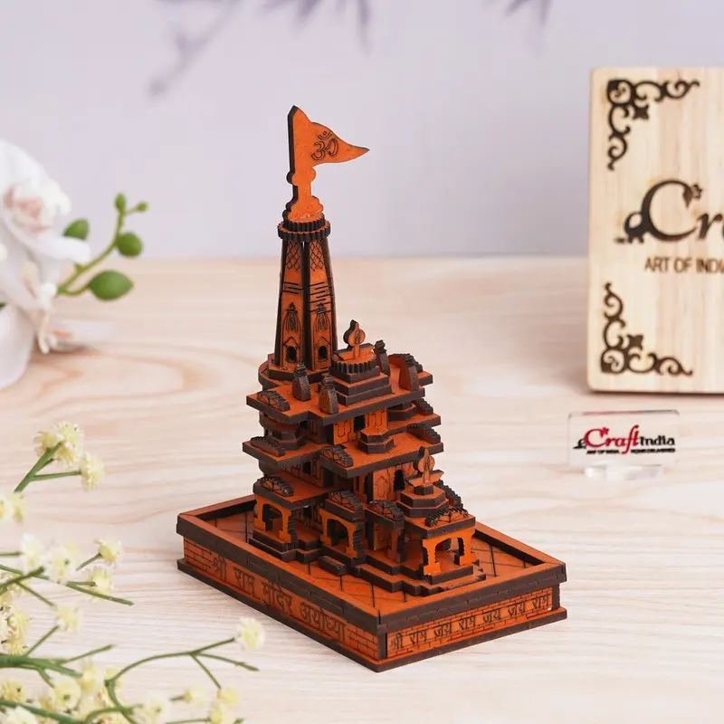 Ayodhya Heritage Wooden Mandir Showpiece - Rust