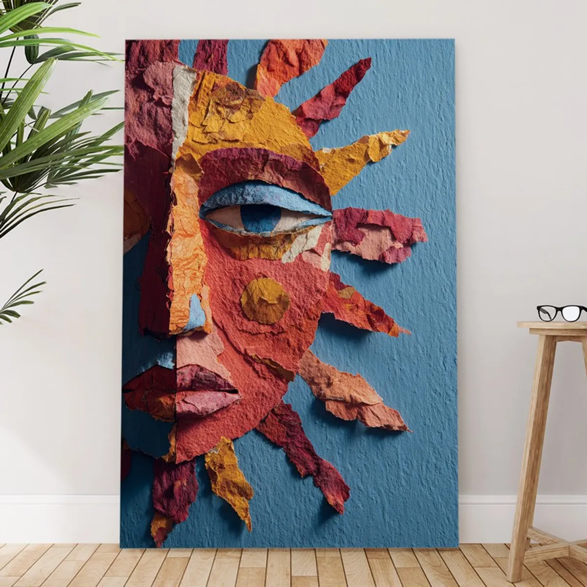 Gallery wrapped abstract multicolour wall painting styled in a room