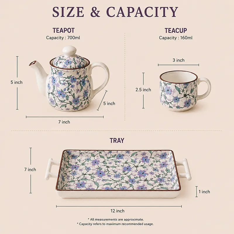 Ceramic tea set size and capacity illustration