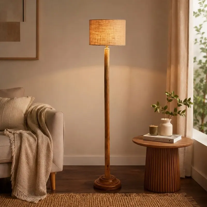 Rustic Weave Jute Wooden Floor Lamp