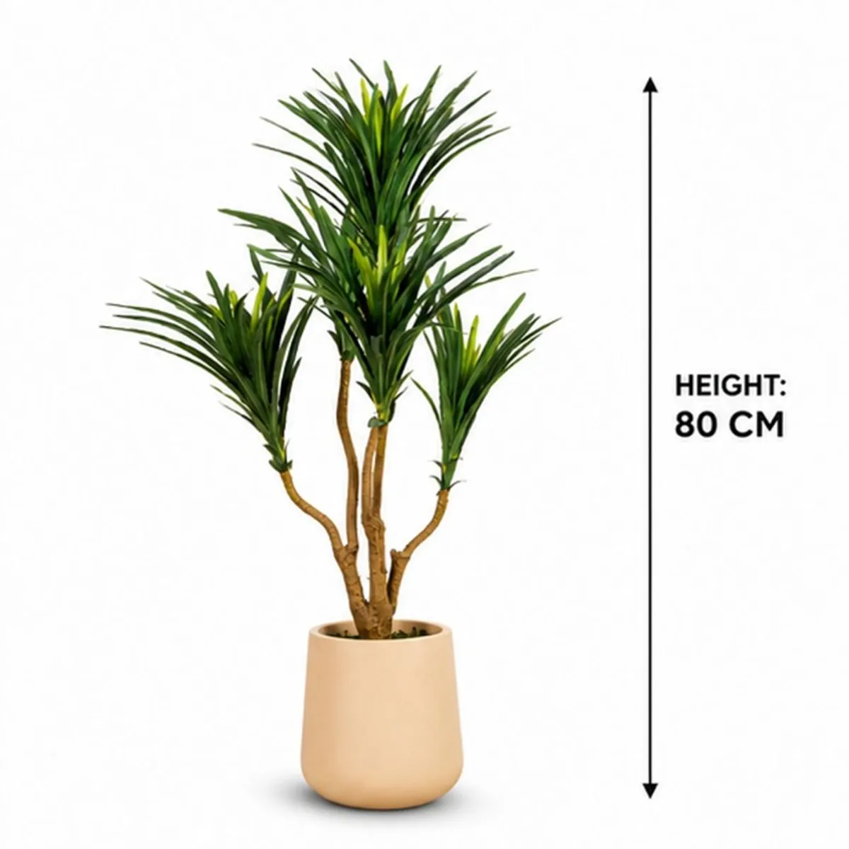 Artificial yucca plant shown with an 80 cm height measurement