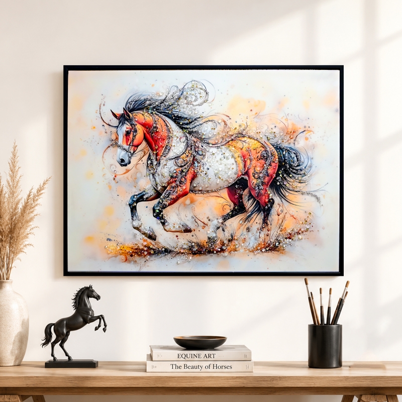 Vastu Running Horse Resin Wall Painting With Frame