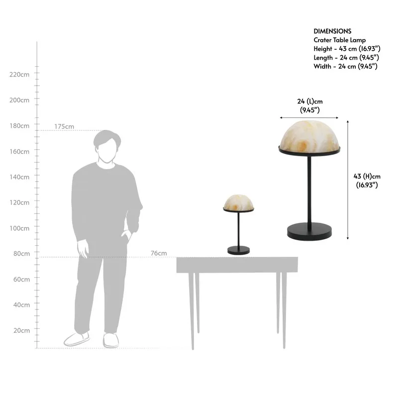 Dimension reference image of the Moonstone dome table lamp