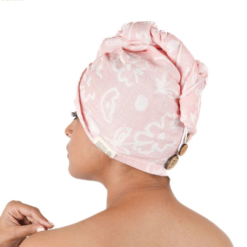 Banana Jacquard floral Hair Towel 210 GSM - Coral