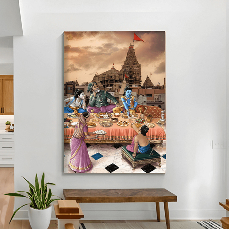 Krishna at Dwarka Canvas Wall Painting - Small