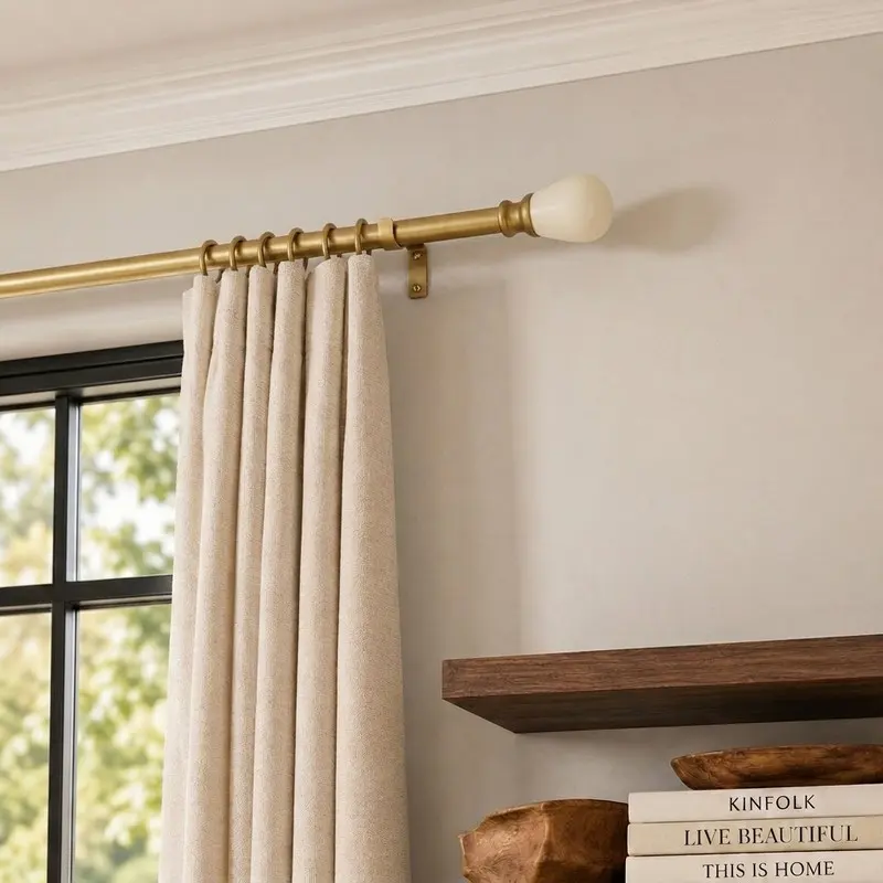 Luxurious Extendable Gold Curtain Rod with Marble Finials | Vaaree