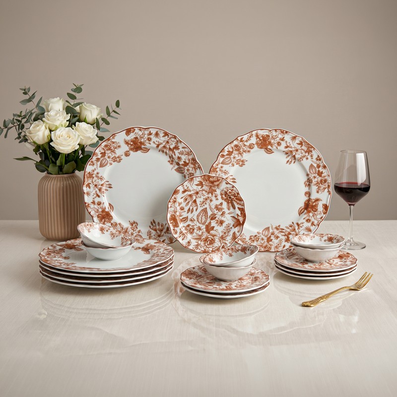 Hearthline Porcelain Dinner Set (Red & White) - 18 Piece Set