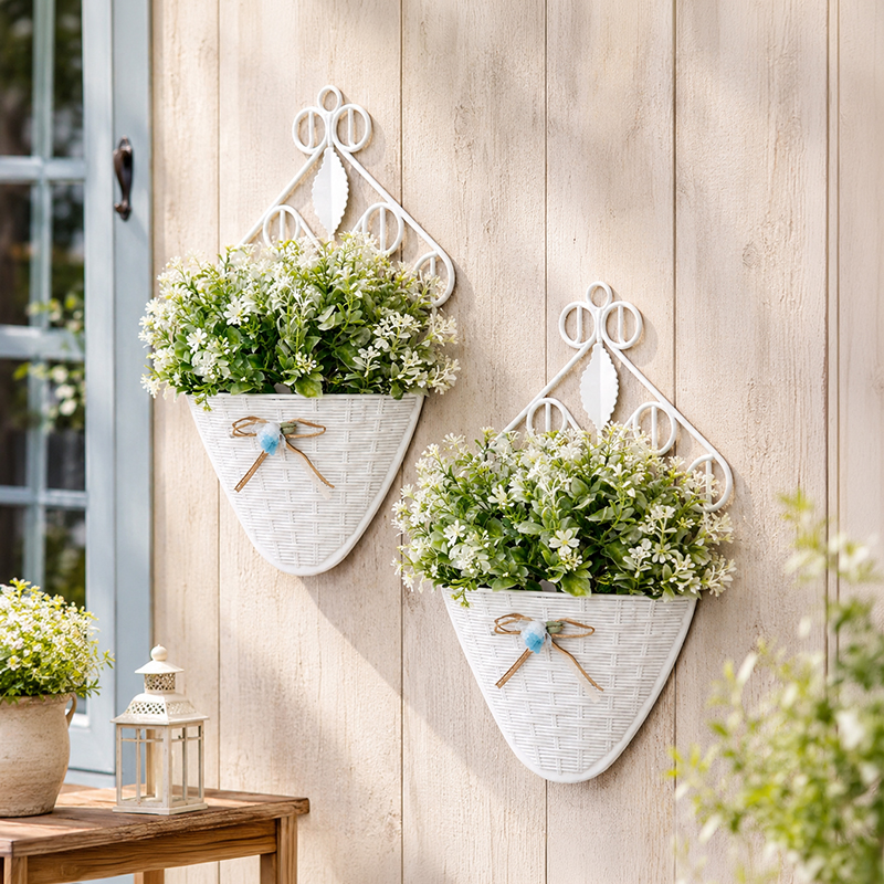 Softline Jasmine Artificial Flower With Wall Pot - Set of Two