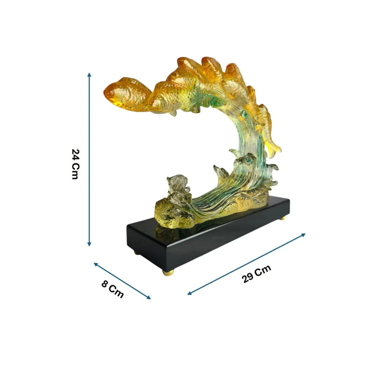 Koi wave showpiece with arrows showing 29 cm, 8 cm and 24 cm dimensions