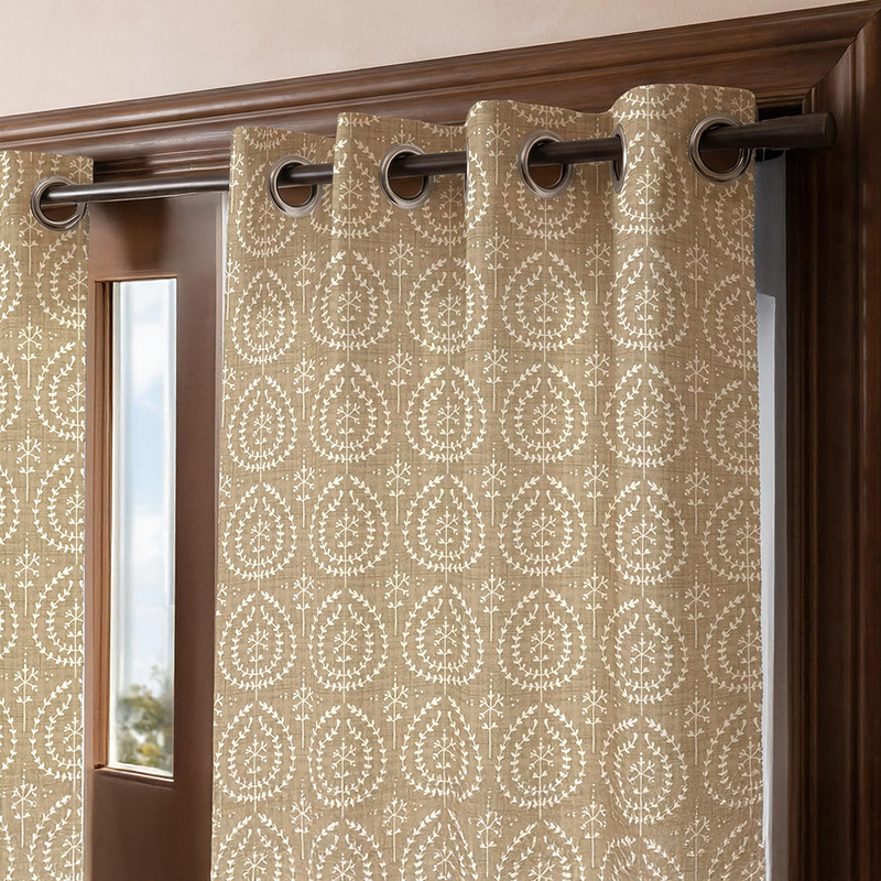 Canopy Clay Printed Cotton Curtain (Beige) - Set of Two - Door - 7 Feet