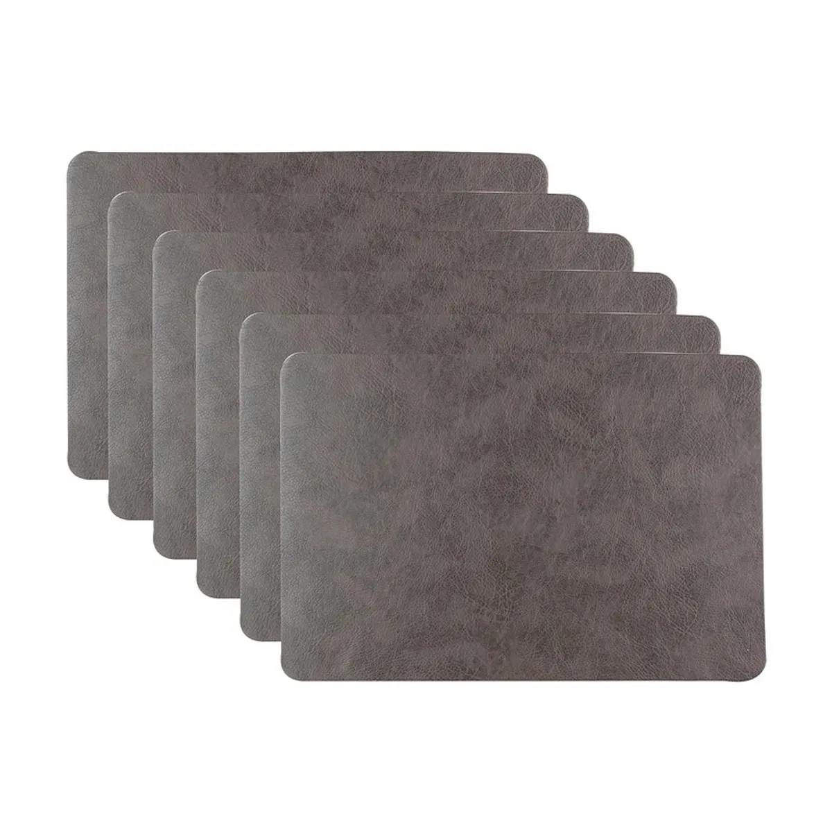 Six brown rectangular table mats arranged in a fanned stack