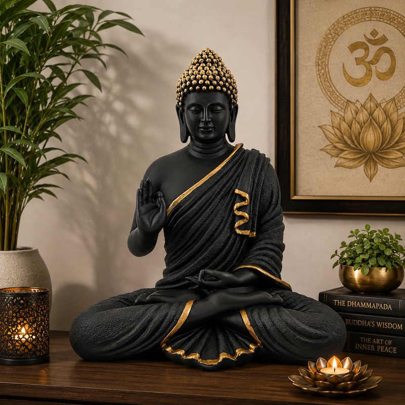 Blessing Buddha Idol - Black - Small