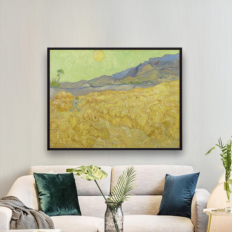 Wheatfield with Mountains Canvas Wall Painting With Frame - Small