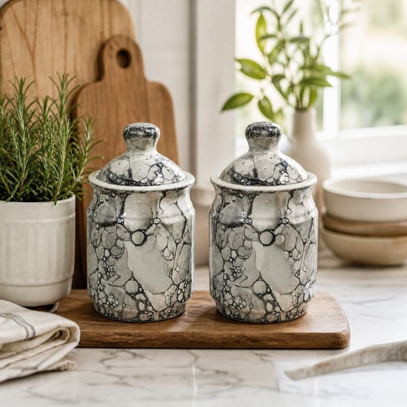 Raffinato Ceramic Condiment Jar (250 mL Each) - Set of Two